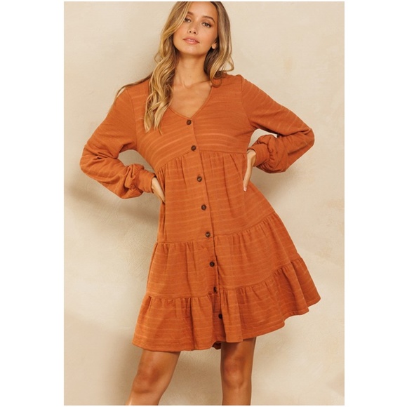 047 Boho Button up Ruffle Mini Dress - Picture 5 of 6